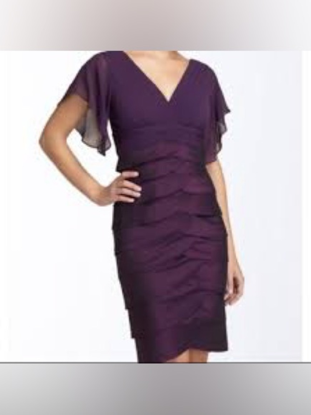 Adrianna Papell Deep Purple V-Neck Flutter Sleeve Midi Dress 995